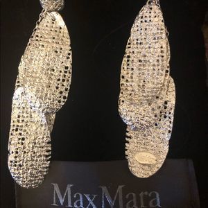MAX MARA Finanza Leaf Drop Earrings In Silver brand new gift box included